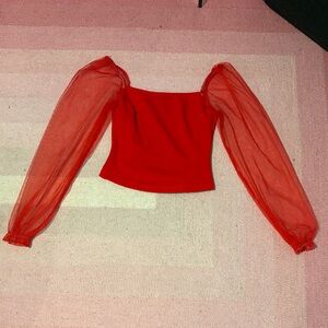 Parisian Works Red Sheer Sleeve Blouse